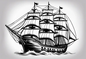 large wooden ship facing right tattoo idea