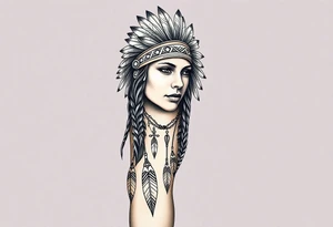 Native American warrior with head dress and arrows tattoo idea
