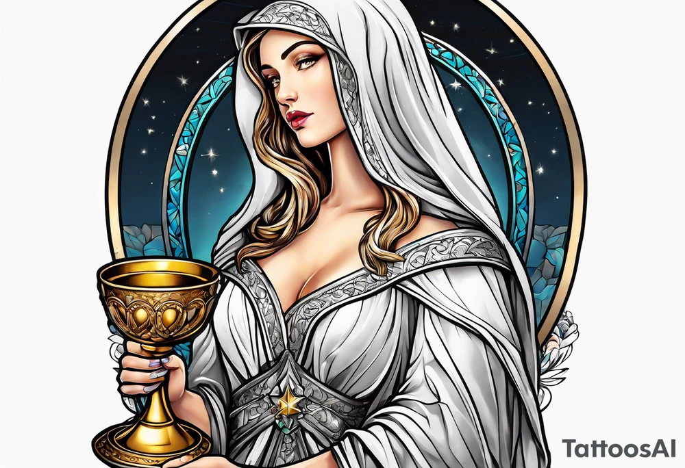 Female saint holding a chalice tattoo idea