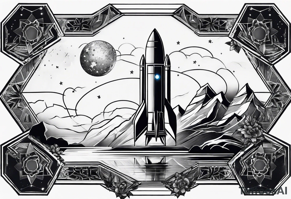 rocket hexagon black tattoo idea