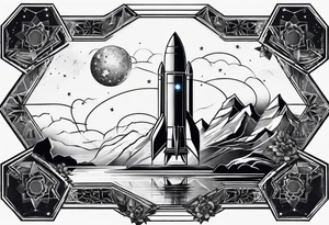 rocket hexagon black tattoo idea