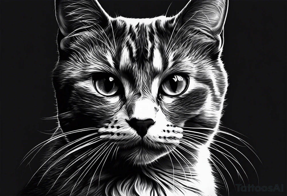 Photo realistic black cat head only facing forward add moon tattoo idea Photo realistic black cat head only facing forward add moon tattoo idea