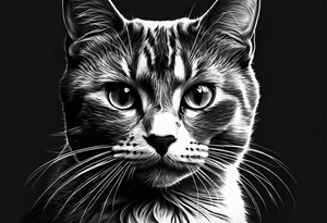 Photo realistic black cat head only facing forward add moon tattoo idea