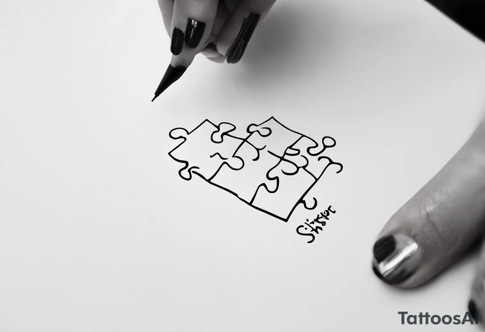 Fine line tattoo that has my sister's hand writing "my favorite sister" written inside of a single puzzle piece. Simple tattoo that will be on my ankle and is done in memory of my sister. Have the words outlining the puzzle piece tattoo idea