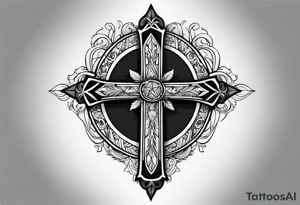 cross with mountains tattoo idea