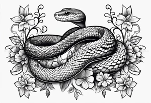 small snake with flowers and vines extending up and down tattoo idea