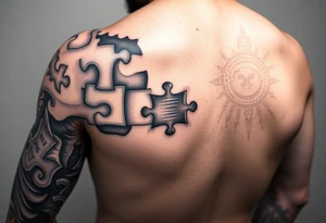 Left full arm sleeve with autism puzzle pieces with color tattoo idea