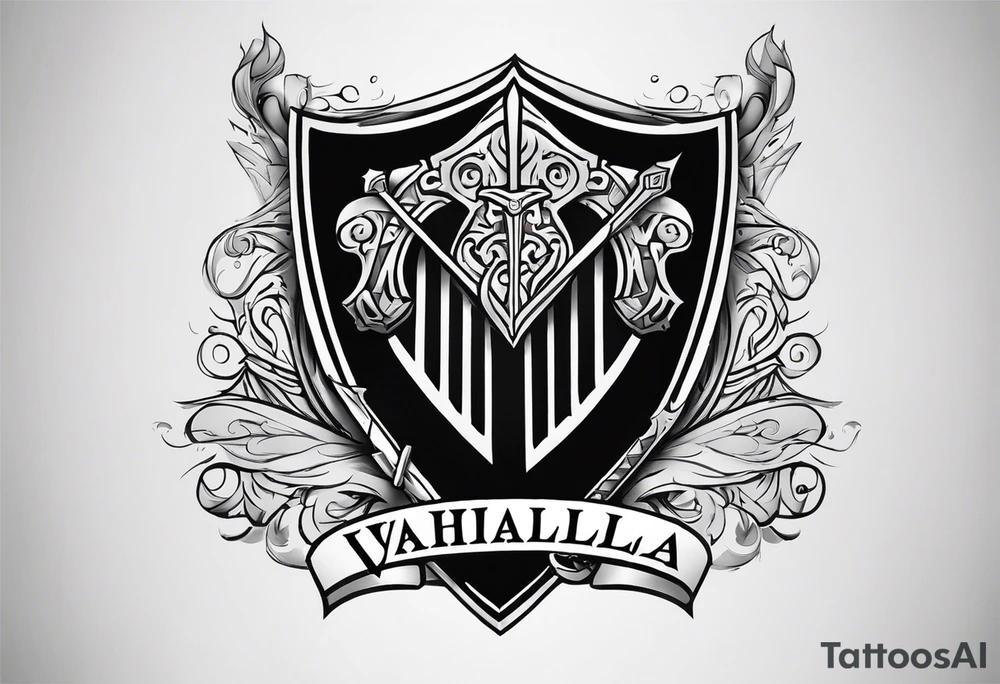 Valhalla steps shield sword tattoo idea