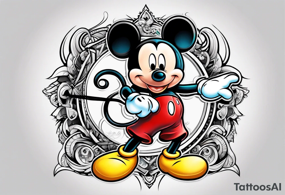 mickey mouse fighting tattoo idea