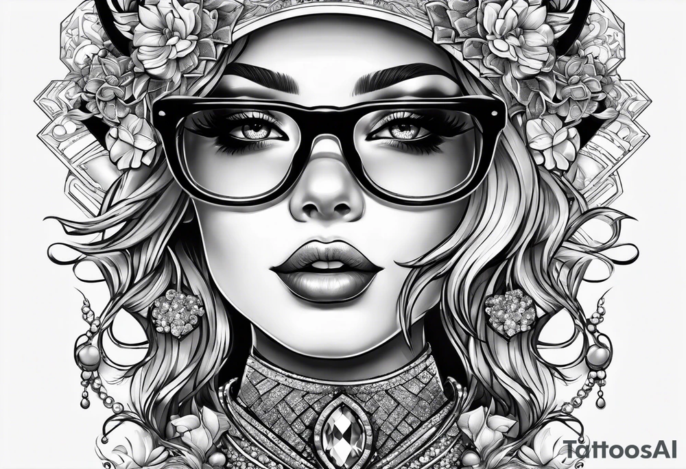 Good girl with glasses and diamonds tattoo idea