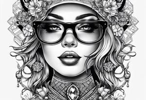 Good girl with glasses and diamonds tattoo idea