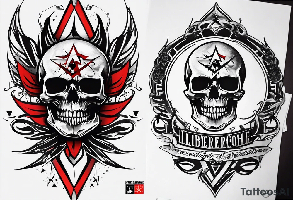 Design a tattoo concept for the neck area that symbolizes the liberation of a skull from the constraints of human censorship. The design should incorporate elements that represent freedom, rebellion, and the breaking free from societal norms. Please provide a detailed description of the tattoo design, including the style, colors, and any symbolic elements that convey the message of liberation. tattoo idea