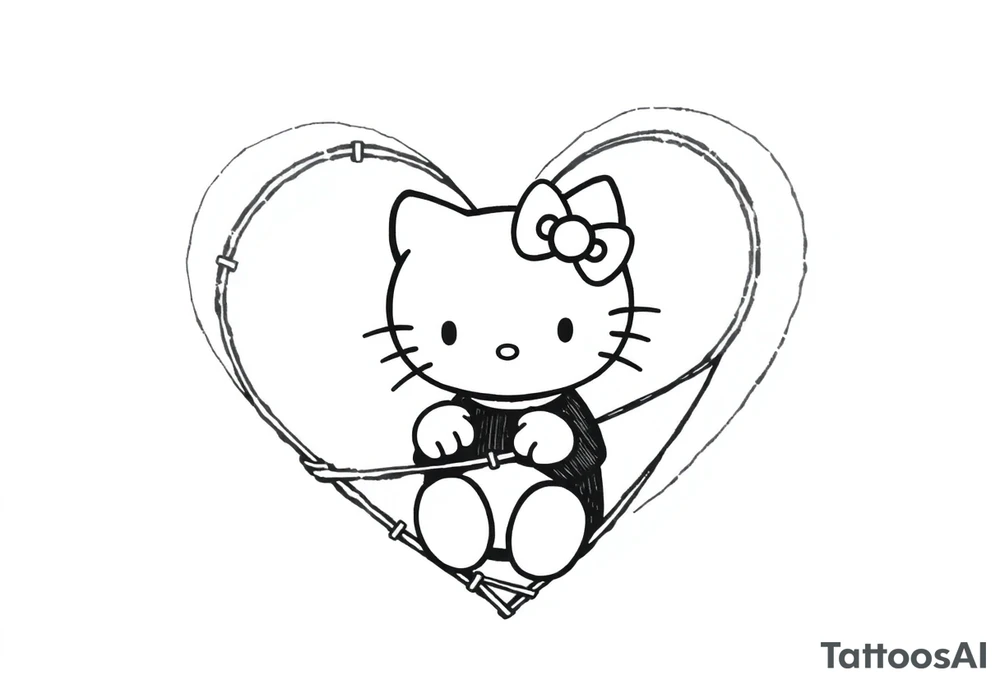 Hello kitty in the middle of a Barbwire heart wearing dark clothes with g59 off to the side tattoo idea