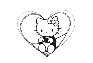 Hello kitty in the middle of a Barbwire heart wearing dark clothes with g59 off to the side tattoo idea