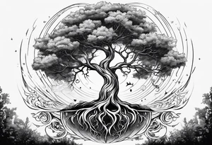 tattoo drawing of a tree with the roots coming out of a planet tattoo idea