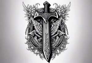Valhalla sword  axe Valknut barbed wire chains tattoo idea