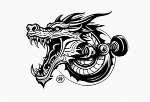 Simple Dragon biting a dumbbell tattoo idea