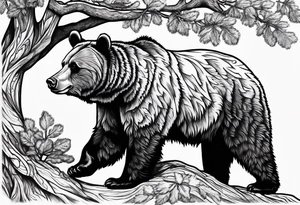 Grizzly bear and oak tree tattoo idea