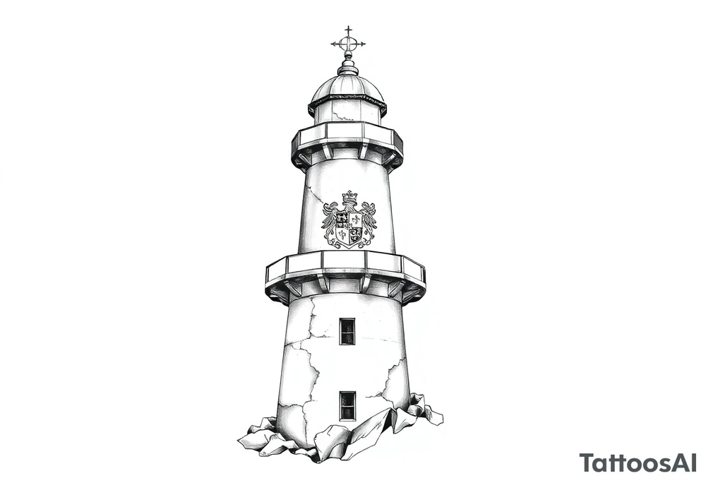 Lighthouse with coat of arms incorporated into the roof tattoo idea