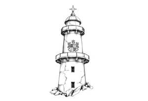 Lighthouse with coat of arms incorporated into the roof tattoo idea