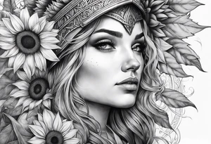 Sunflower viking sleeve tattoo idea