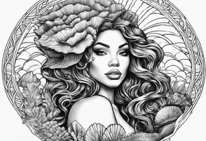 black mermaid in clam shell tattoo idea