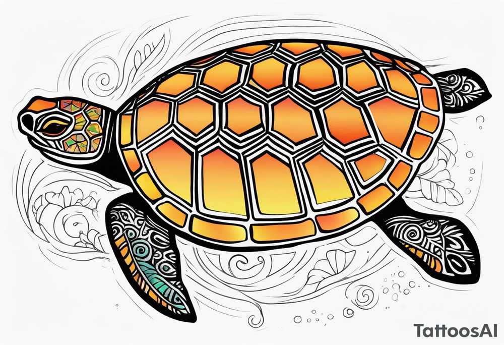 tropical psychedelic turtle's back, top down view, as seen from above tattoo idea