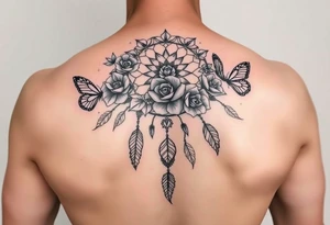 Beautiful Dreamcatcher roses and butterflies tattoo idea