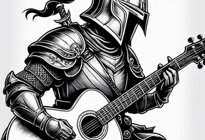 Armor of God knight holding sword and acoustic 
guitar tattoo idea