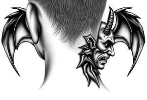 position behind the neck Angel (on the right) whispering in the right ear, demon (on the left) whispering in the left ear tattoo idea