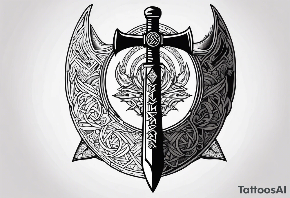 Valhalla sword
dragon axe Valknut helm of awe tattoo idea