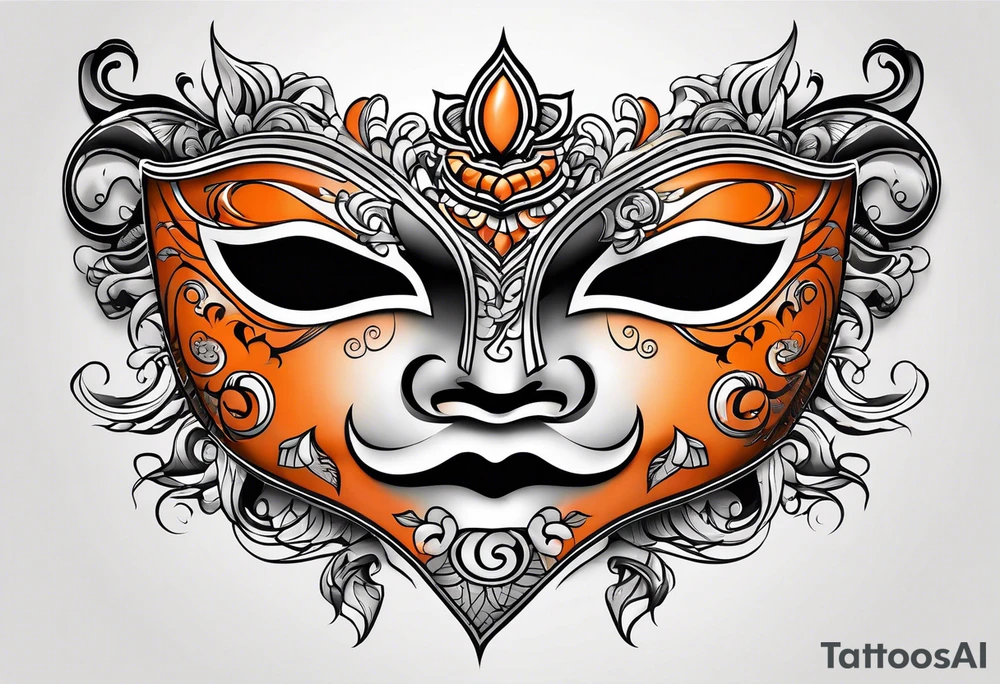 Laughing mask that is orange and black simplistic tattoo idea