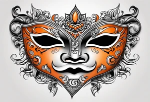 Laughing mask that is orange and black simplistic tattoo idea