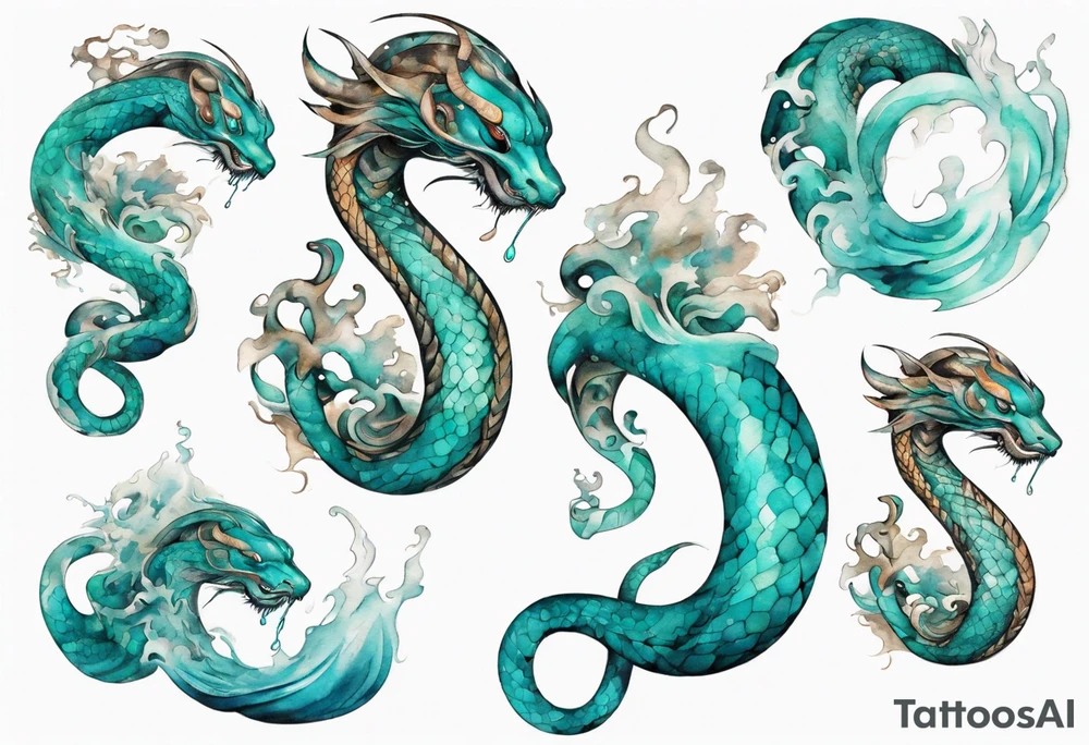 a turquoise woman serpent hybrid emerging from the sea tattoo idea