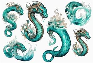 a turquoise woman serpent hybrid emerging from the sea tattoo idea