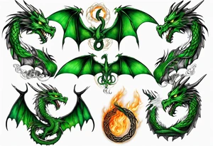 Dragon
Celtic
Green
Horns
Large wings
Fire tattoo idea
