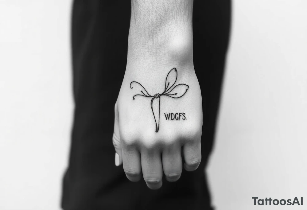 generate 3 minimalistic batch tatoos for the left male hand. one shoud be flowery the other should be an outline servant drawing with a bendend knee and initials "WDGFS" think of a 3rd. position them where i don't see them easily eg at the back or sides of the arm tattoo idea