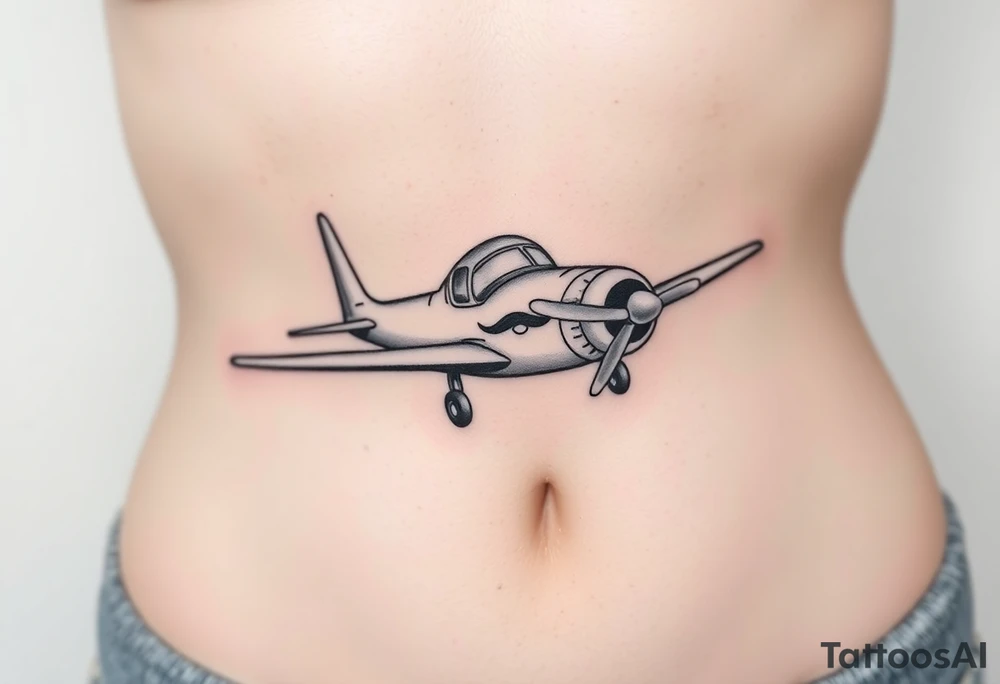 Small airplane an-6 who has moustache on his face tattoo idea