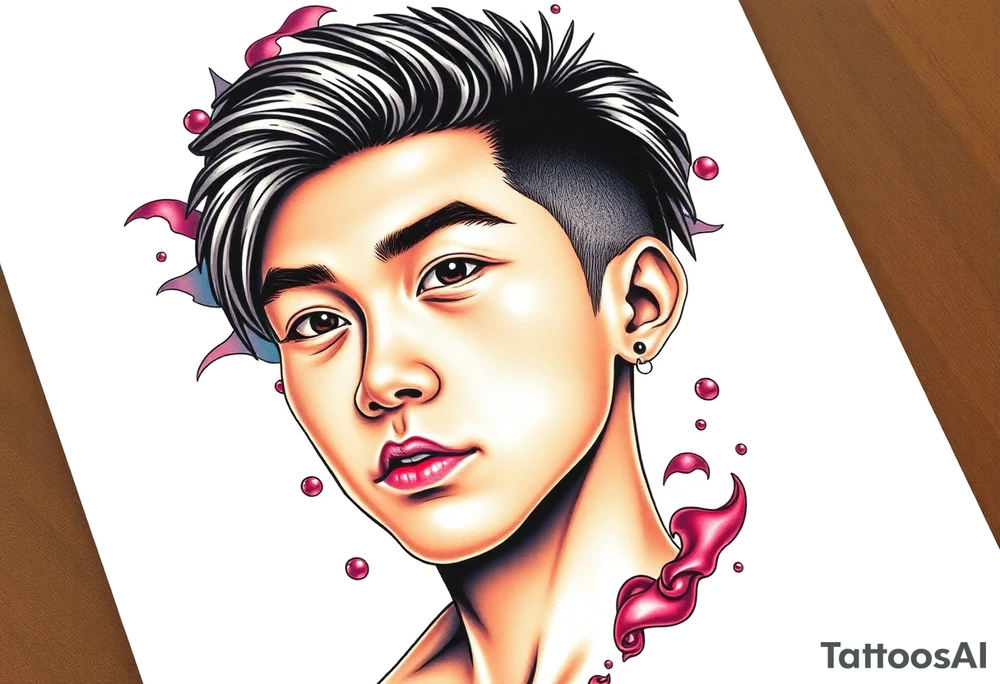 Handsome Asian young guy is under the spell tattoo idea