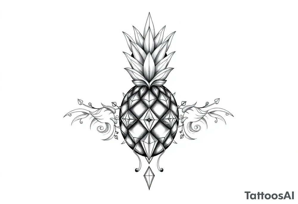 Pineapple, diamonds, crown, Design to be around vagina and anus inline with each other tattoo idea