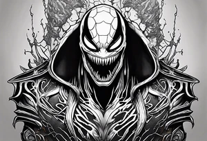 Venom on the symbiote throne with paint drip with Kobe’s black mamba symbol on the chest tattoo idea