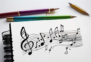 Music notes coming out of spiral note book tattoo idea