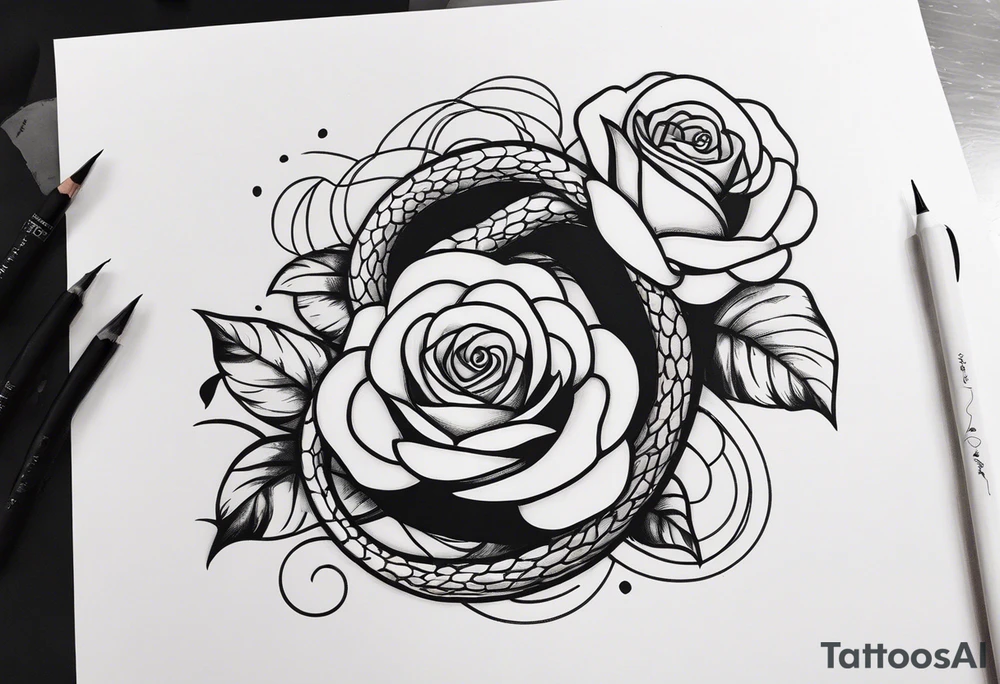 A snake entwined around a rose tattoo idea