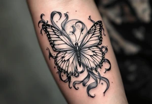 ethereal butterfly with flowing silk ribbons in moonlight tattoo idea