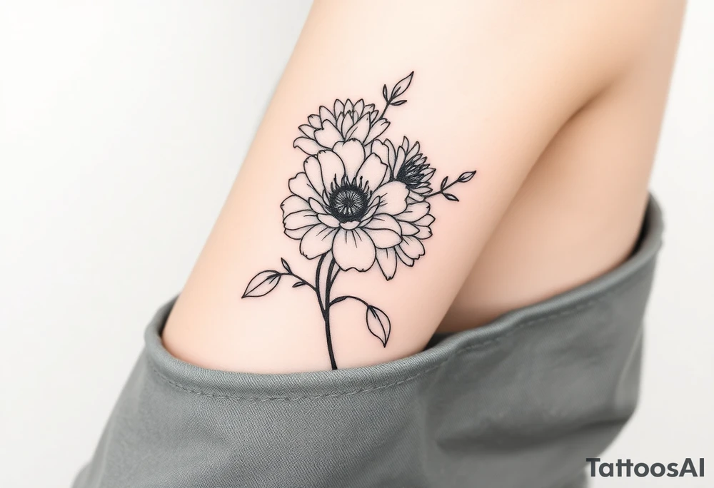 Rose and Chrysanthemum bouquet tattoo tattoo idea