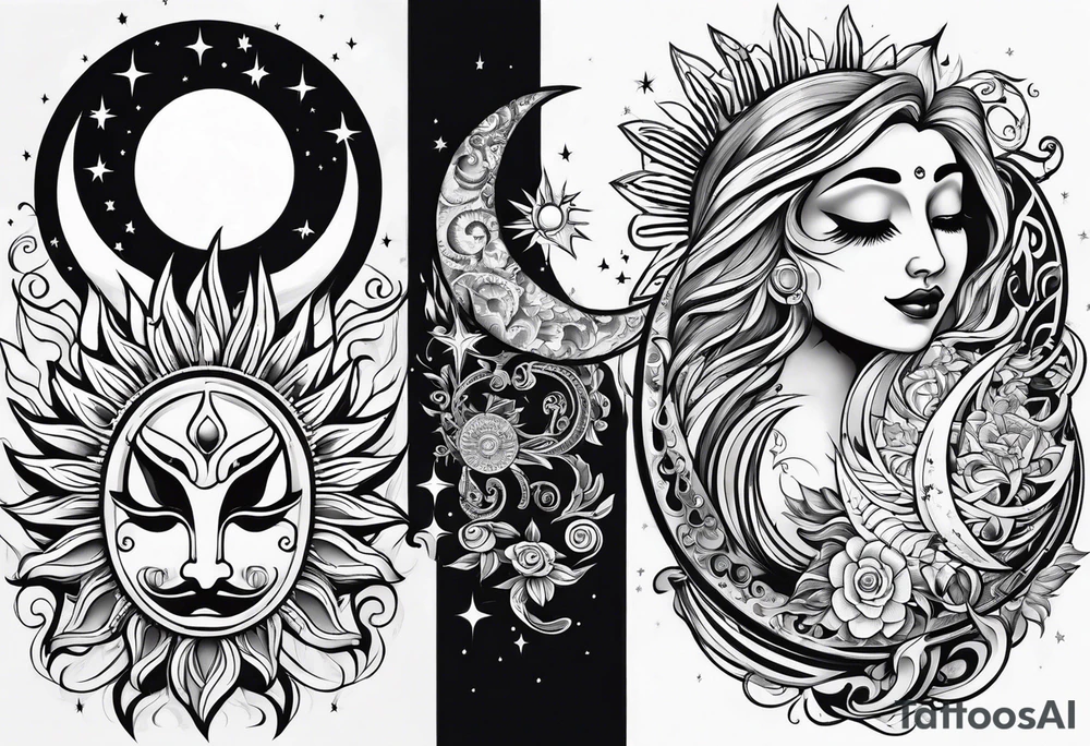 Moon and sun 2000 and 1976 tattoo idea