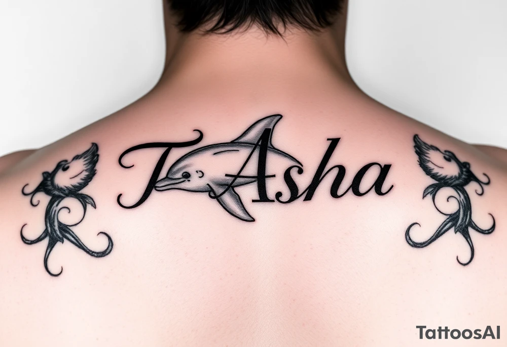 The name Ti'Asha with a dolphin for my mom favorite animal tattoo idea
