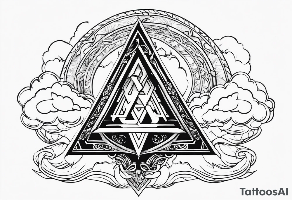 Valhalla shield valknut sword axe flames clouds tattoo idea Valhalla shield valknut sword axe flames clouds tattoo idea