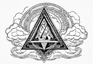 Valhalla shield valknut sword axe flames clouds tattoo idea