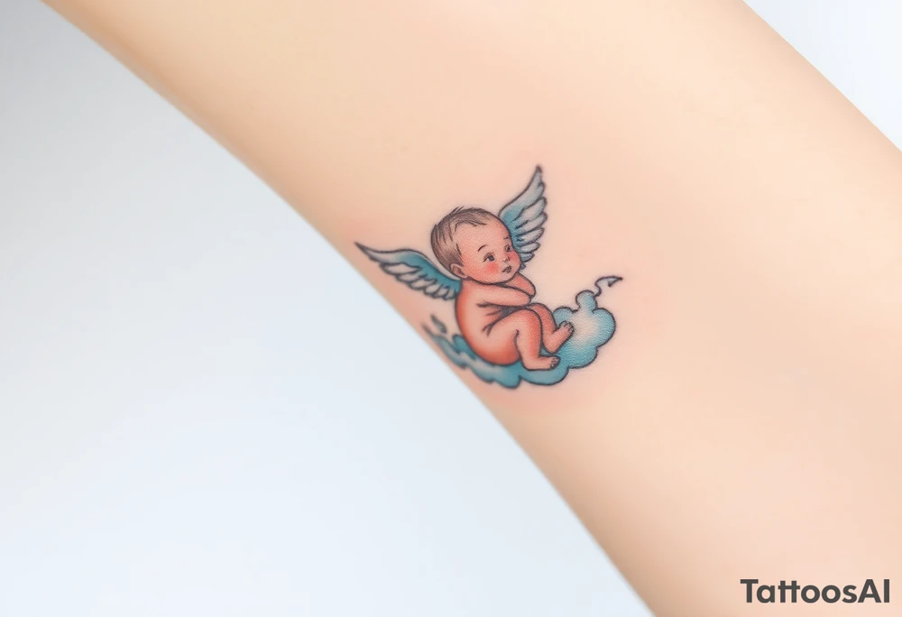 Winged baby, clouds tattoo idea